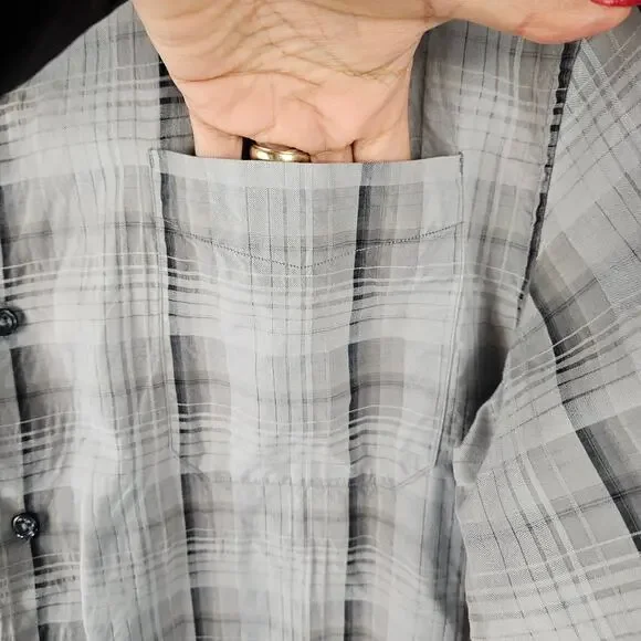 Tommy Bahama Gray Plaid Silk Cotton Blend Long Sleeve Button Up Shirt Men's XL - Picture 6 of 14